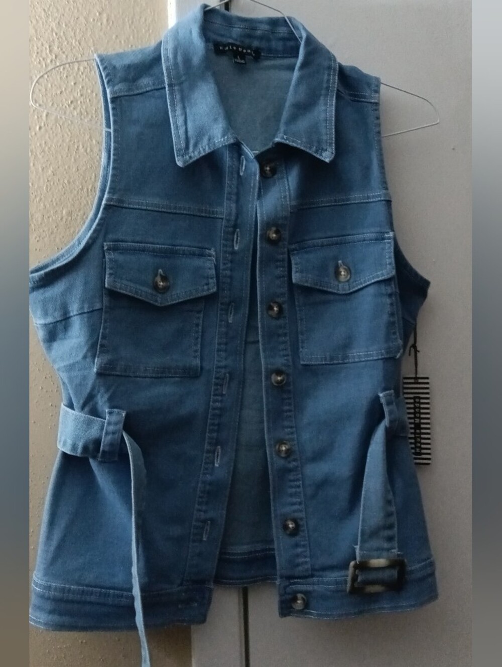 Sleeveless Denim Utility Vest - Blue